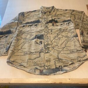 VTG Y2K FUBU Anchorage Alaska map All Over Print Shirt Adult Large AOP Button do